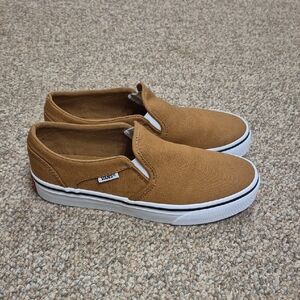Vans Off The Wall Womens Canvas Brown Slip On Shoes Sneakers Size 6.5 NWOT